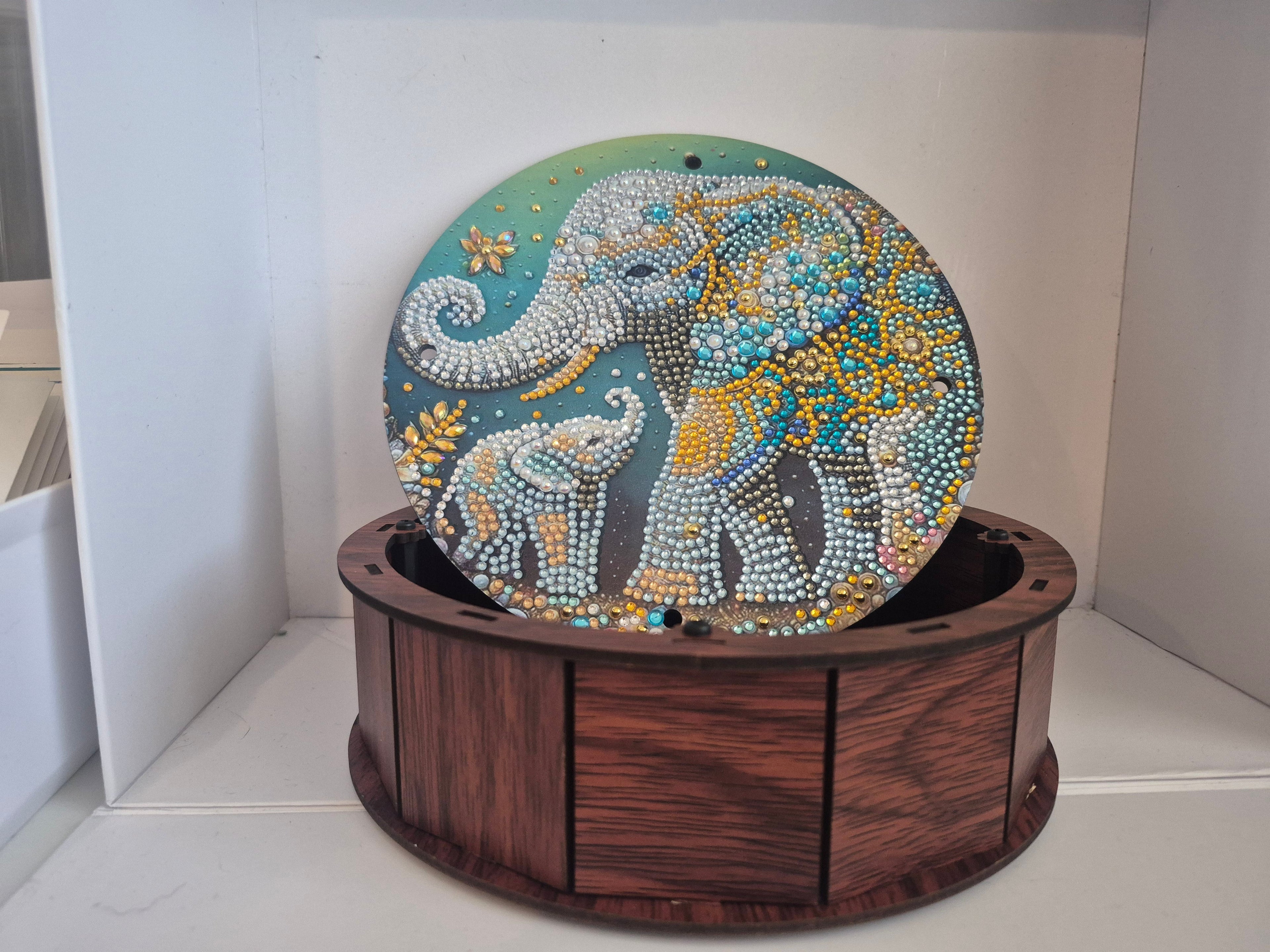Elephant Round Wooden Box Seahorse Creations AU