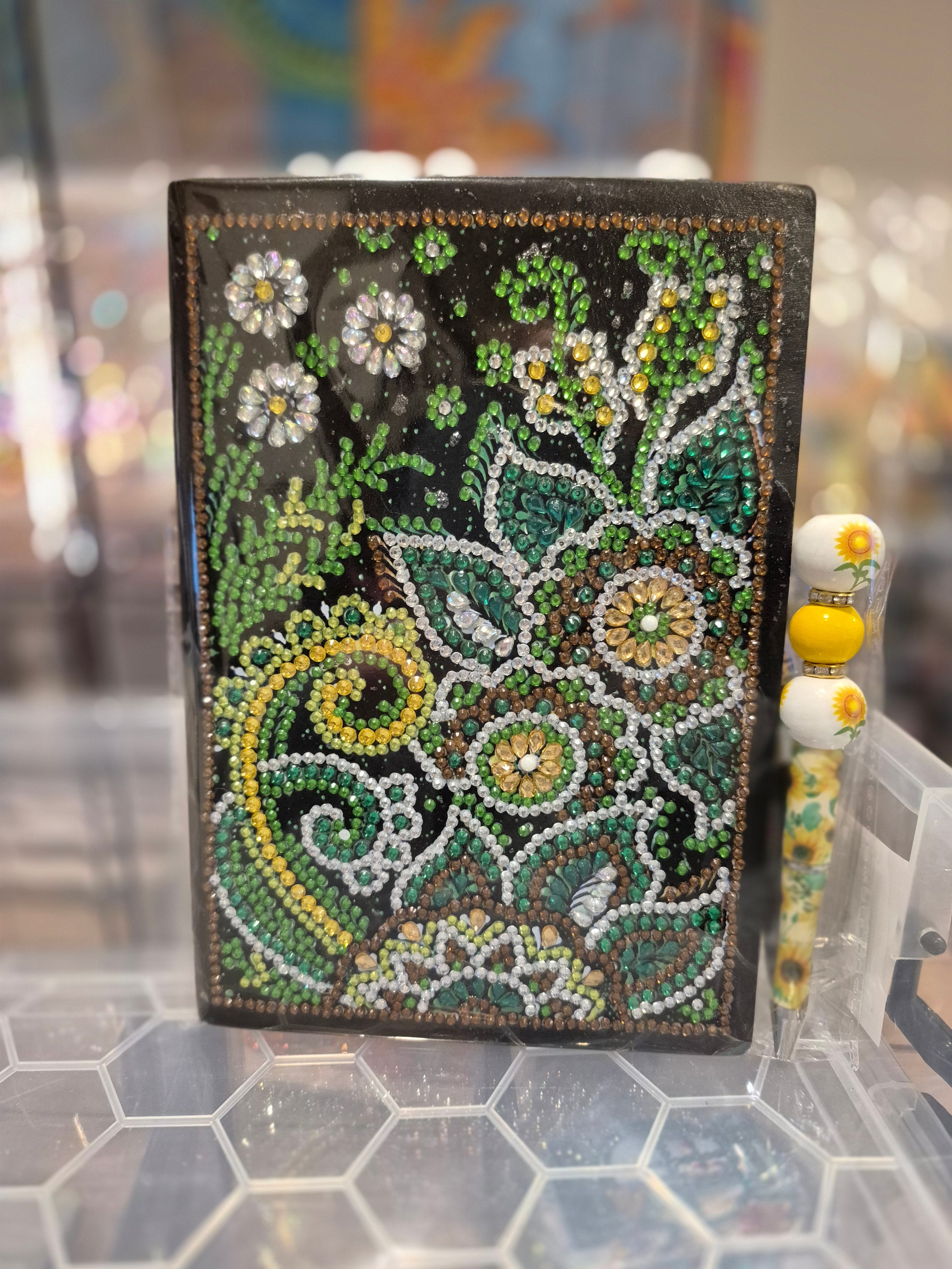 notebook  - green flower mandala and pen Seahorse Creations AU