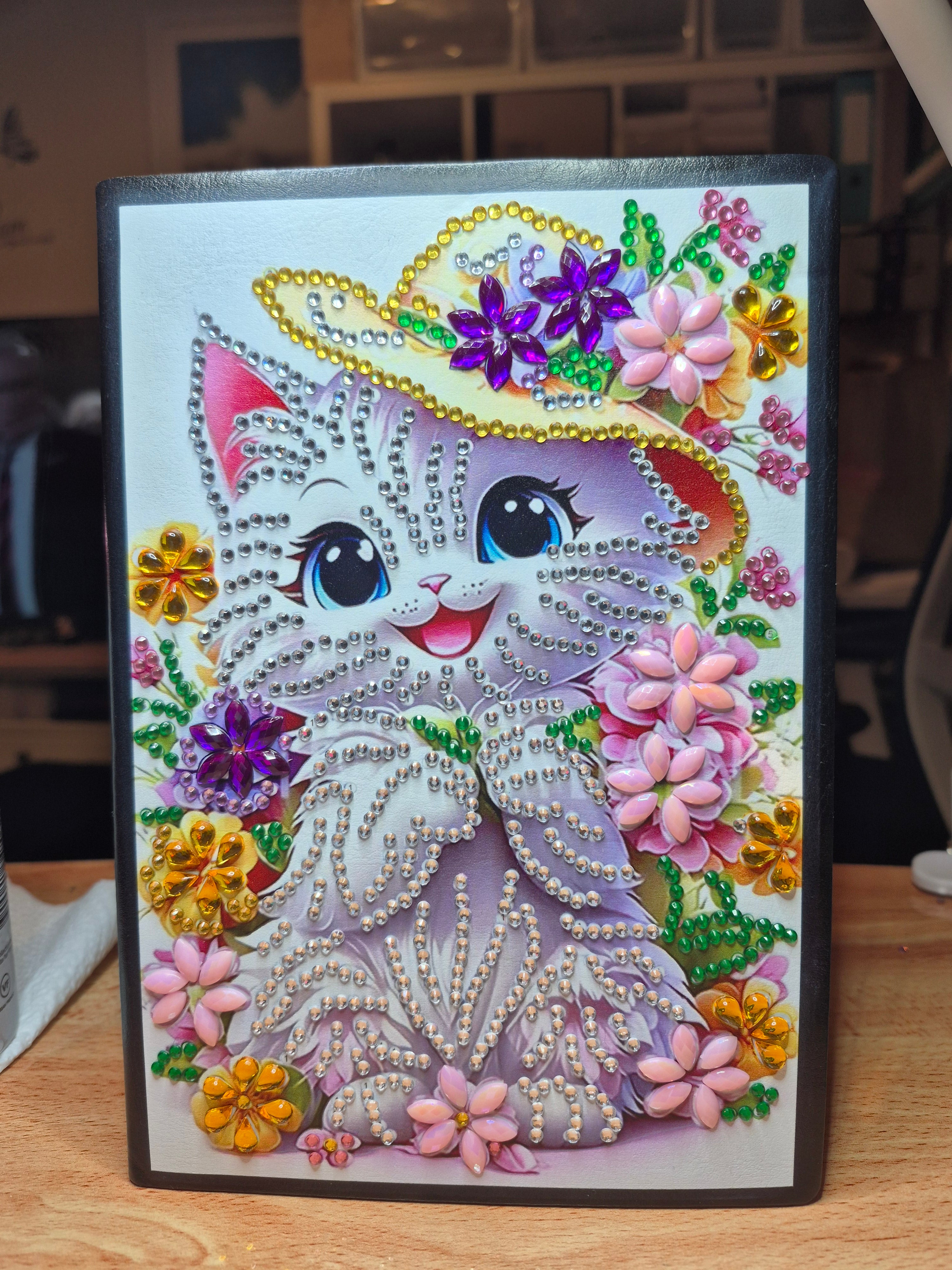 Notebook -cute kitty in garden with bookmark Seahorse Creations AU