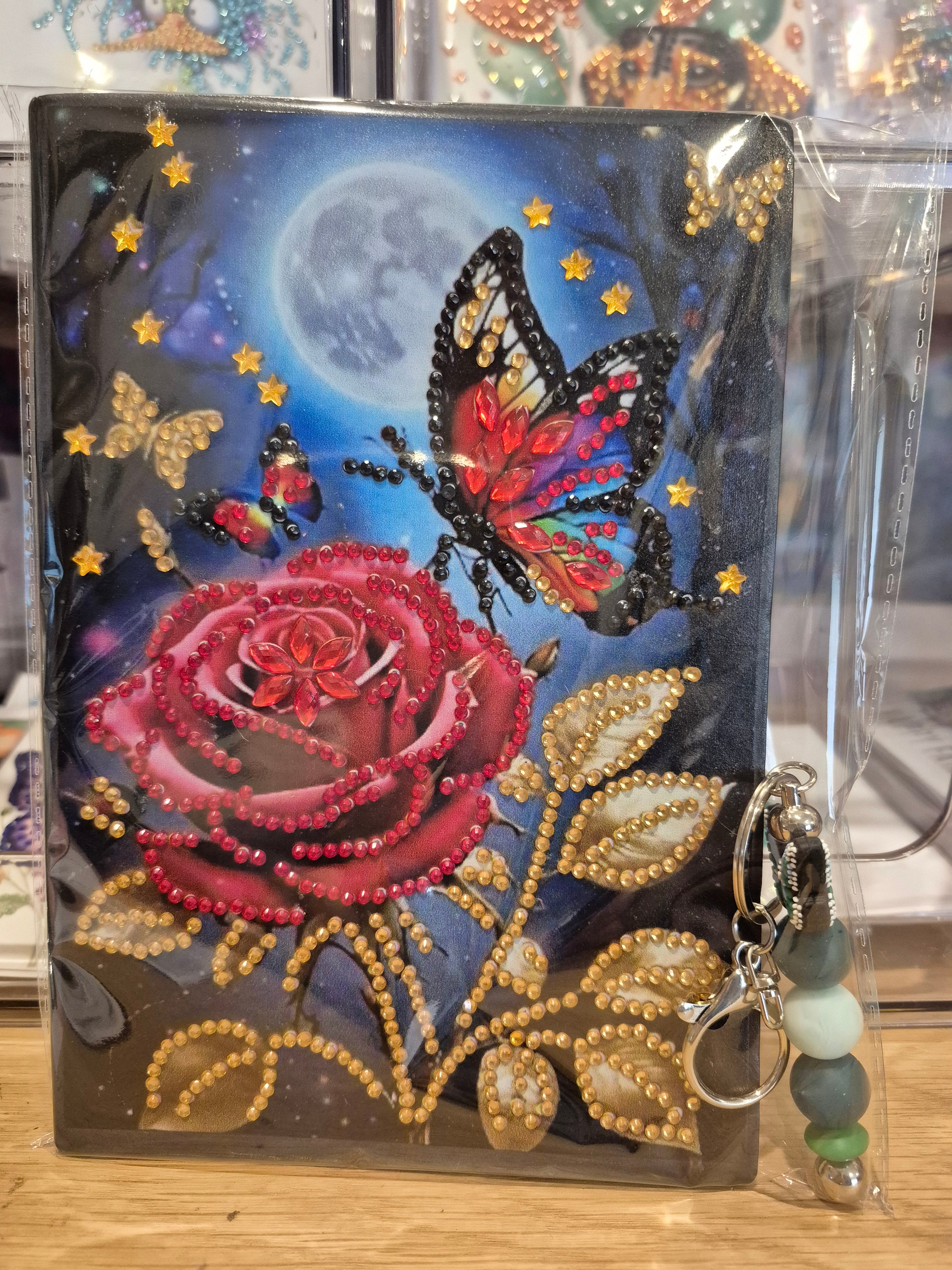 Notebook -butterfly on red rose and keychain Seahorse Creations AU
