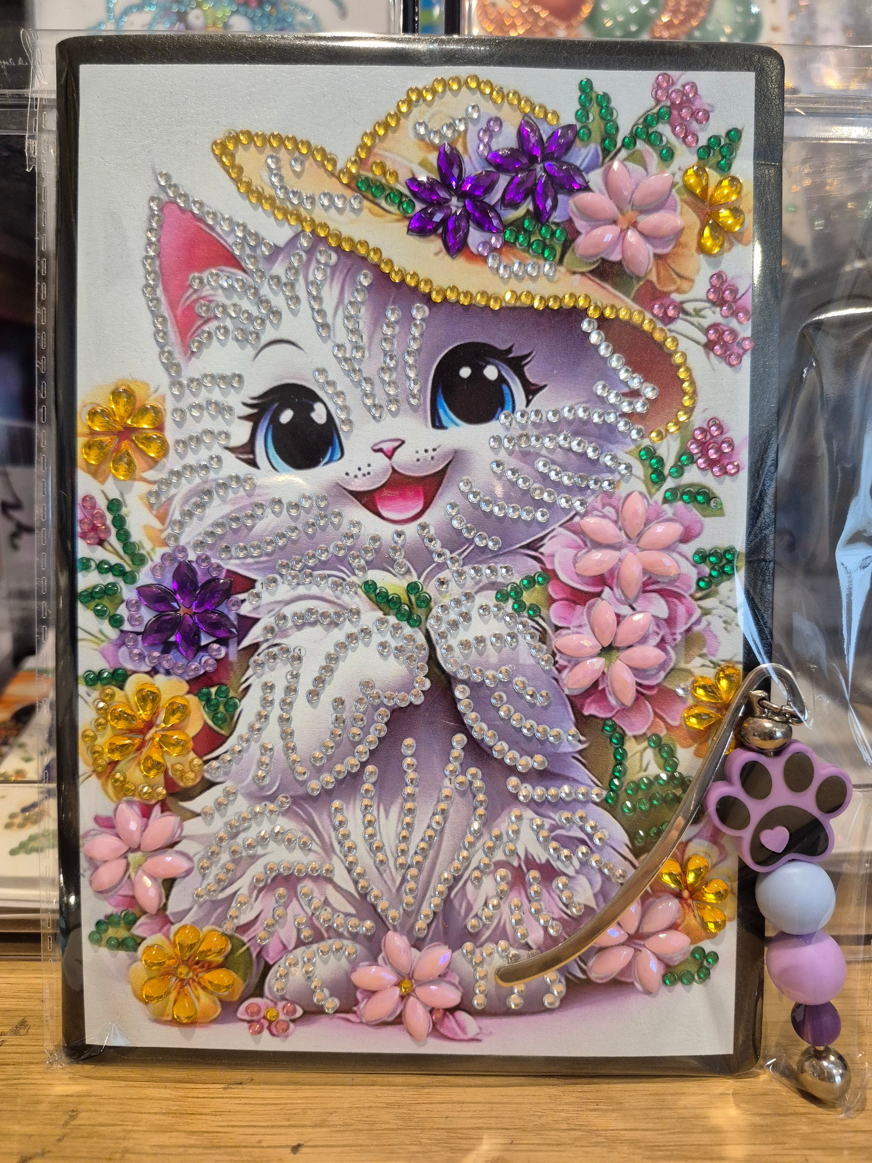Notebook -cute kitty in garden with bookmark Seahorse Creations AU