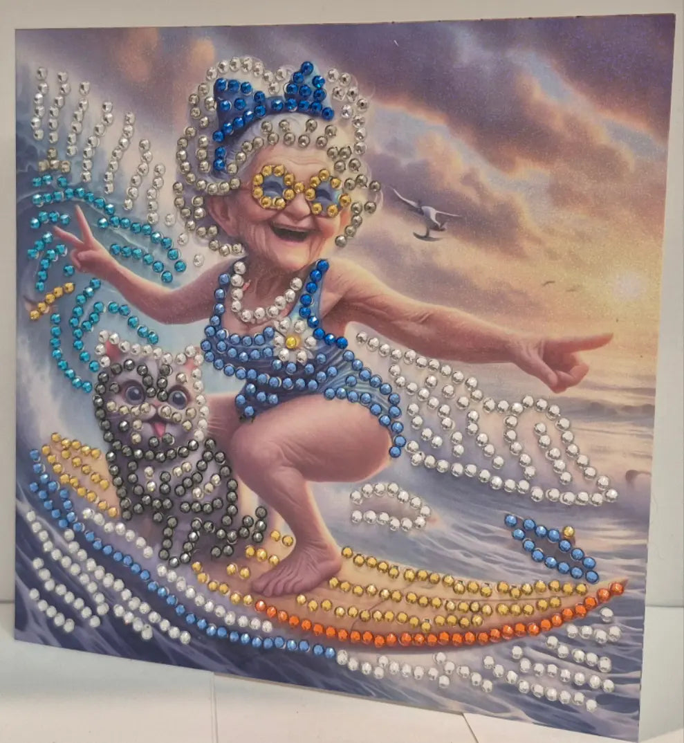 Granny surfing with cat Seahorse Creations AU
