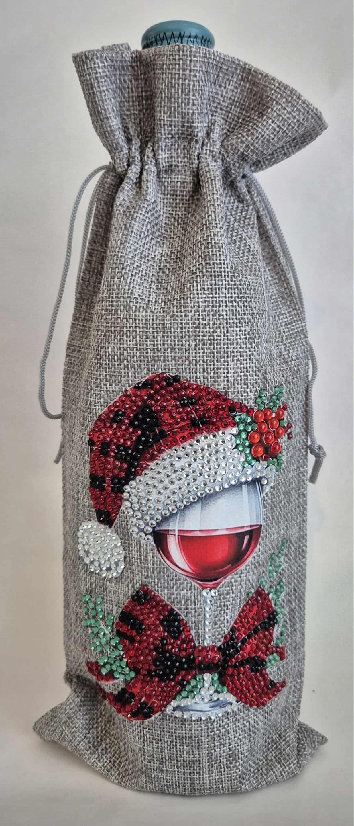 Wine glass with santa hat bottle bag Seahorse Creations AU