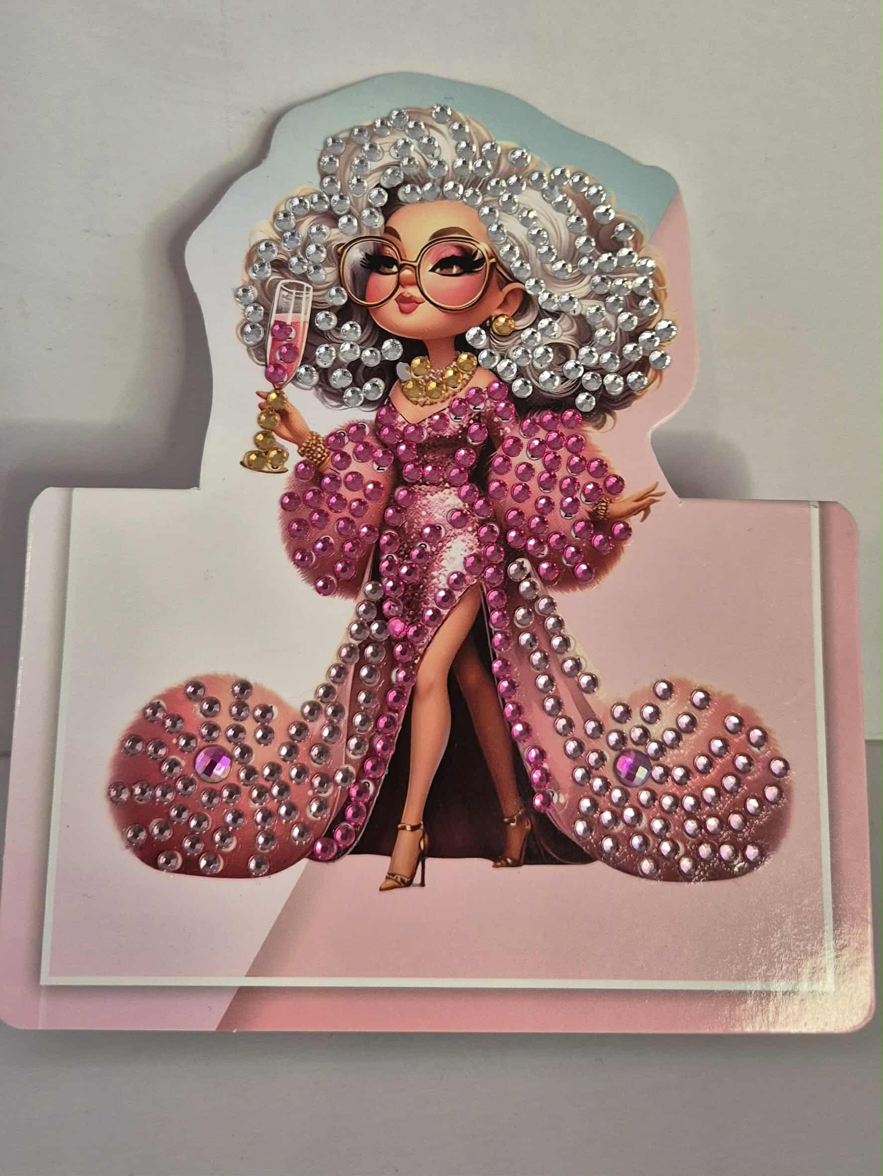 Pink lady with champagne birthay card Seahorse Creations AU