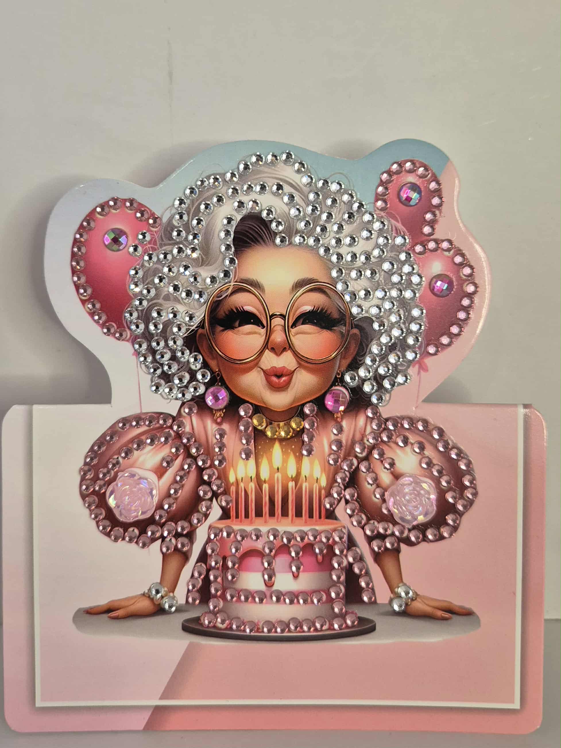 pink lady blowing out cake birthday card Seahorse Creations AU