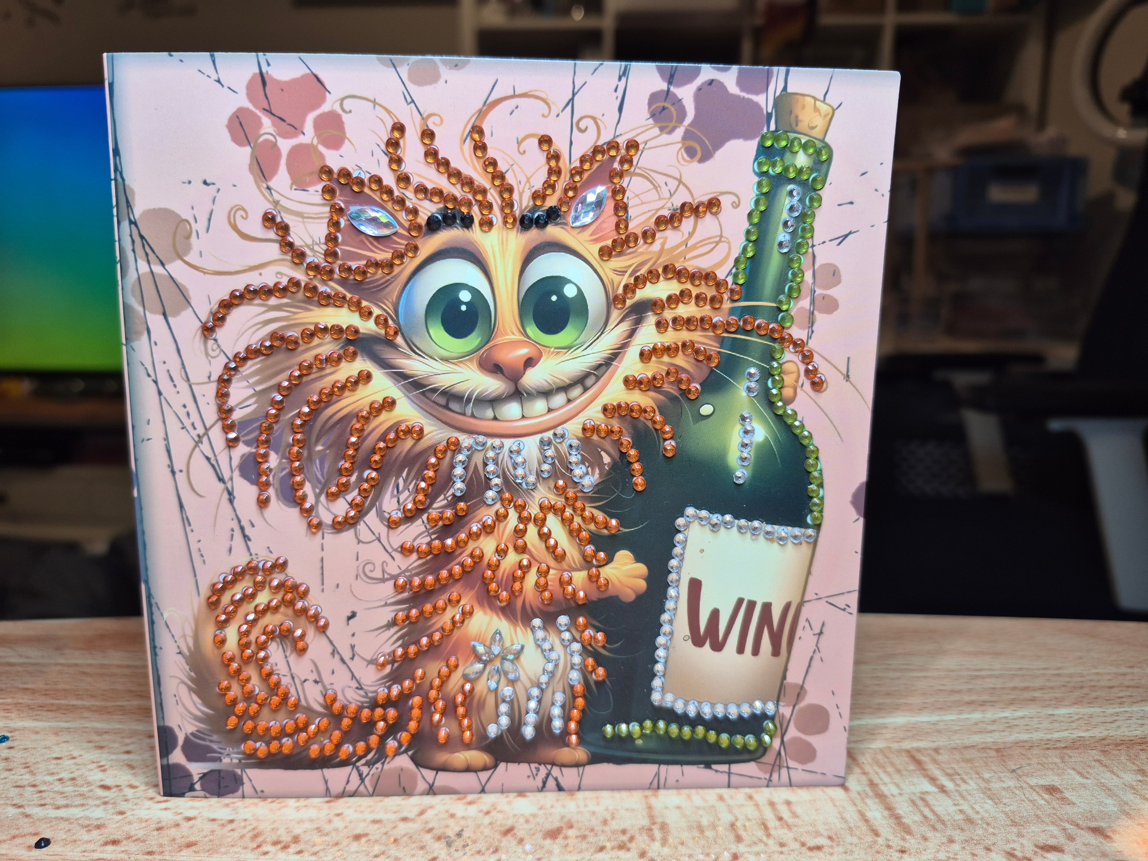 Card - greeting, crazy cat with wine Seahorse Creations AU