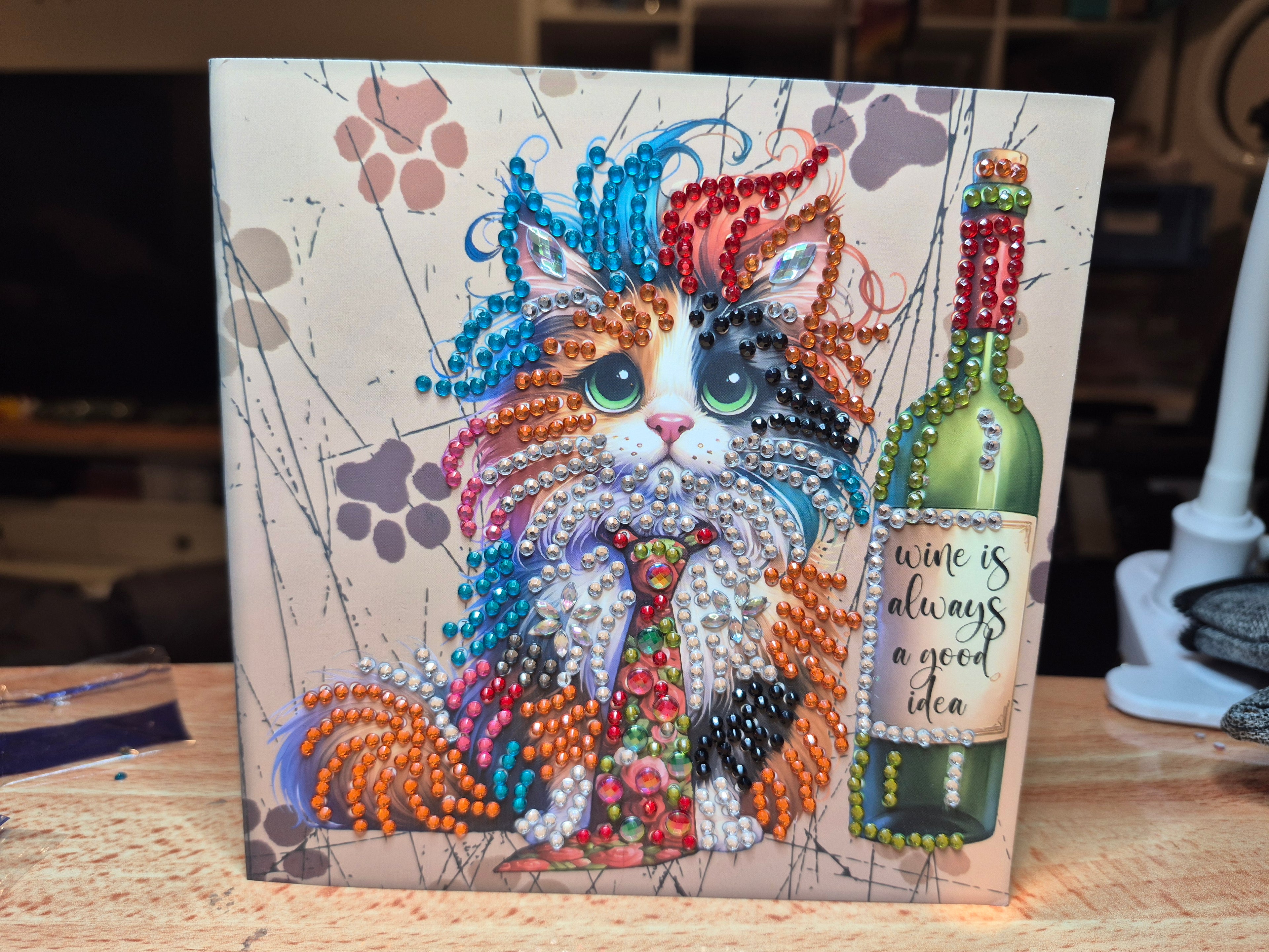 Card - greeting, crazy cat with wine 2 Seahorse Creations AU