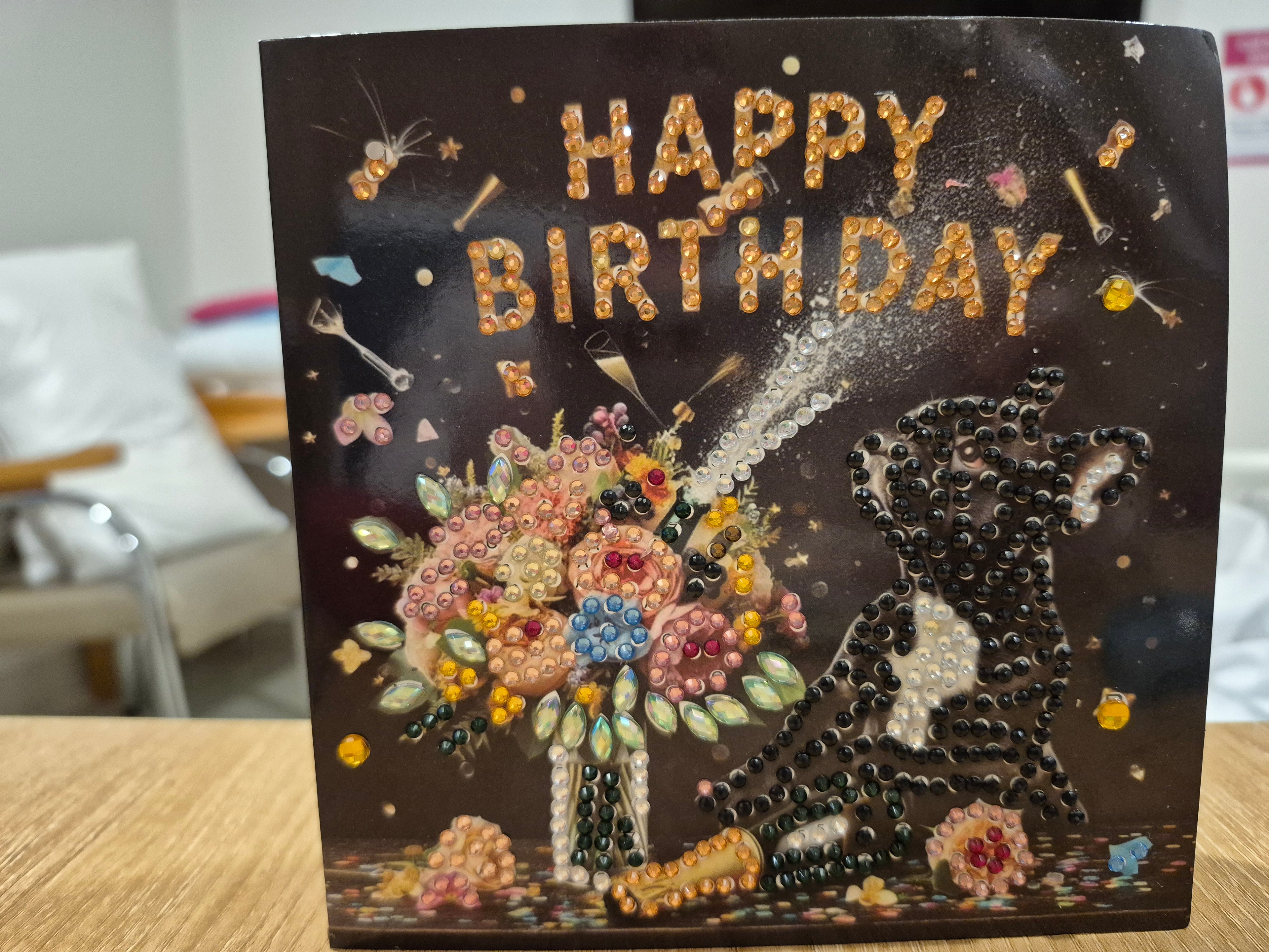 Card,  birthday - dog  & flowers Seahorse Creations AU